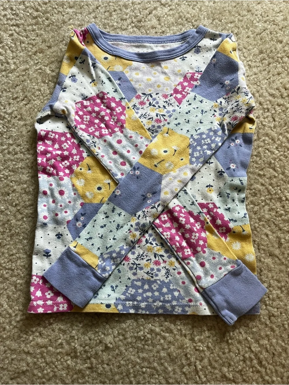 Girls Floral Patchwork Pajama Set - Lavender, Yellow, Pink